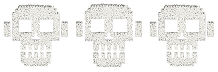 Three skulls drawn in pixel art style